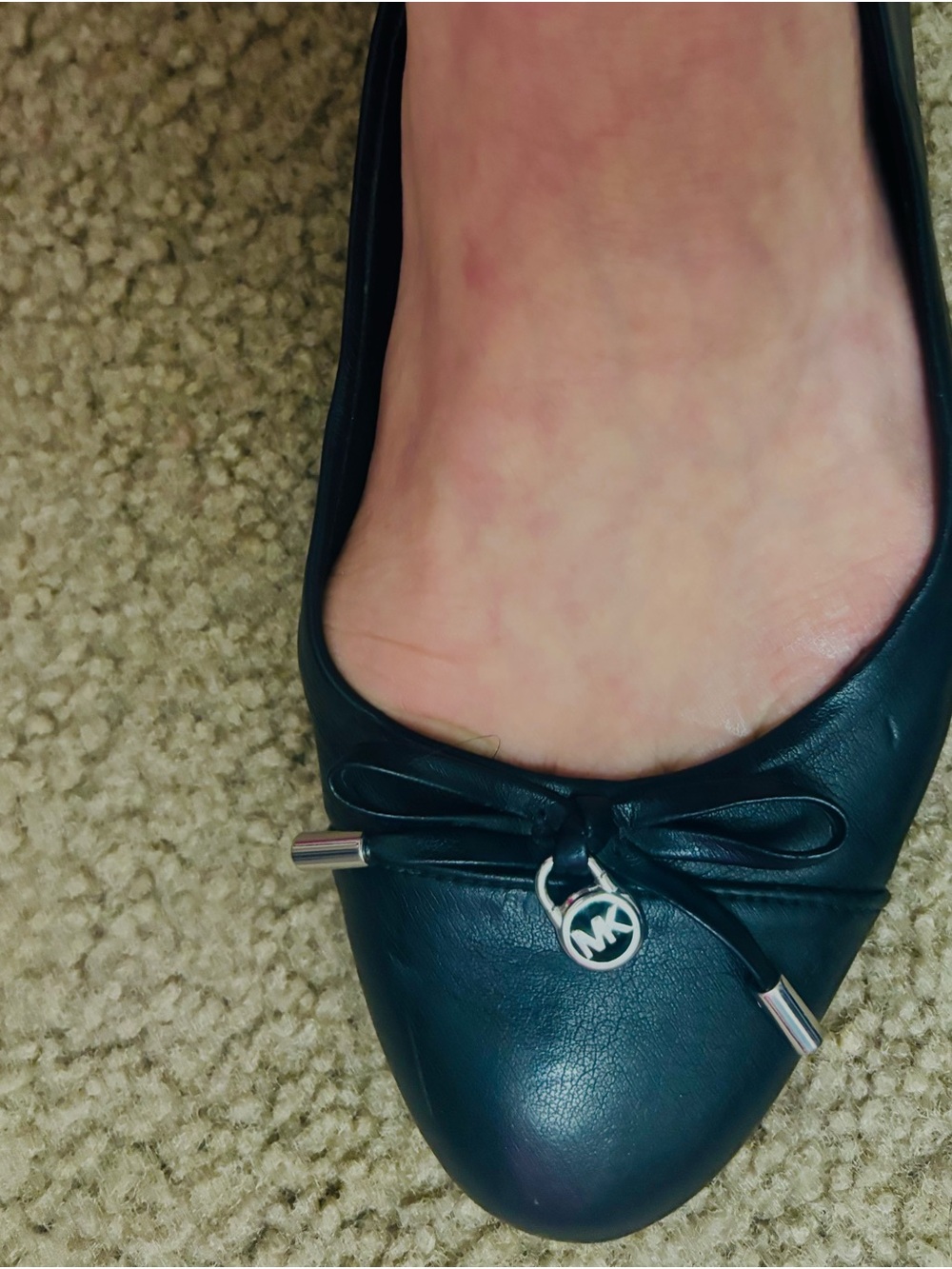 Michael Kors Black Leather Bow Ballet Flat with MK Charm